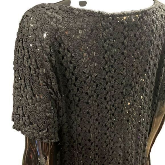 Anthropologie Staring at Stars black crochet short sleeve sweater size medium - Picture 6 of 8